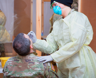 U.S. Army Soldier conducts COVID-19 Testing