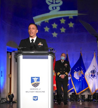 Lt. Cmdr. Matthew Hall Accepts the 2021 Navy Hero of Military Medicine Award