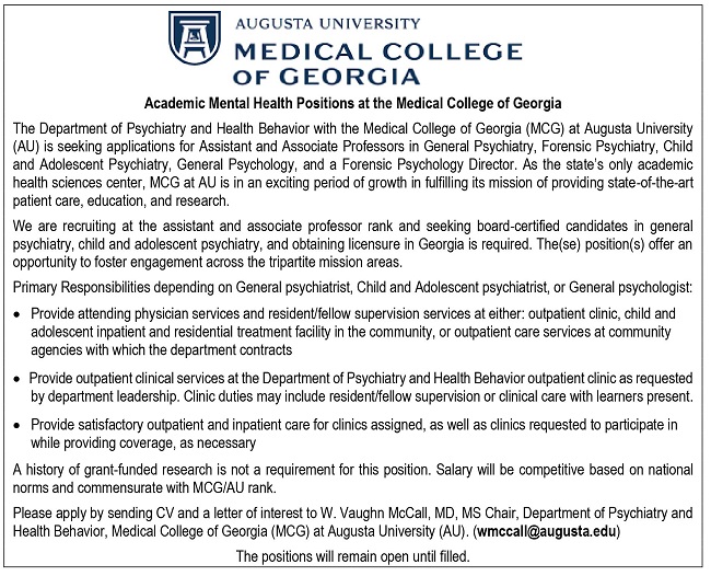 Academic Mental Health Positions at the Medical College of Georgia-650pix