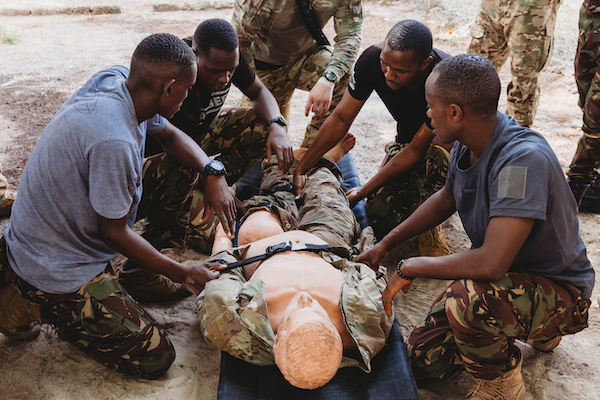 Kenyan soldiers practice tactical combat casualty care